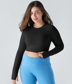 Plus Size<HALARA Solid Thumb Hole Cropped Yoga Plus Size Sports Top
