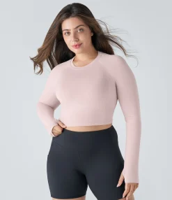Plus Size<HALARA Solid Thumb Hole Cropped Yoga Plus Size Sports Top