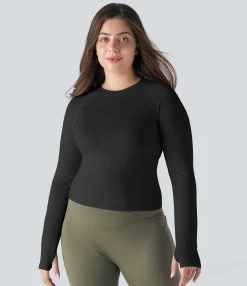 Plus Size<HALARA Solid Thumb Hole Yoga Plus Size Sports Top