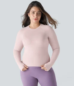 Plus Size<HALARA Solid Thumb Hole Yoga Plus Size Sports Top