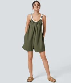 Jumpsuits<HALARA Spaghetti Pocket Solid Wide Leg Casual Jumpsuit
