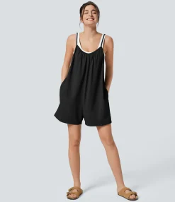 Jumpsuits<HALARA Spaghetti Pocket Solid Wide Leg Casual Jumpsuit