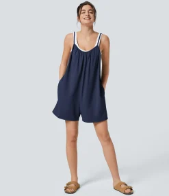 Jumpsuits<HALARA Spaghetti Pocket Solid Wide Leg Casual Jumpsuit