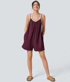 Jumpsuits<HALARA Spaghetti Pocket Solid Wide Leg Casual Jumpsuit