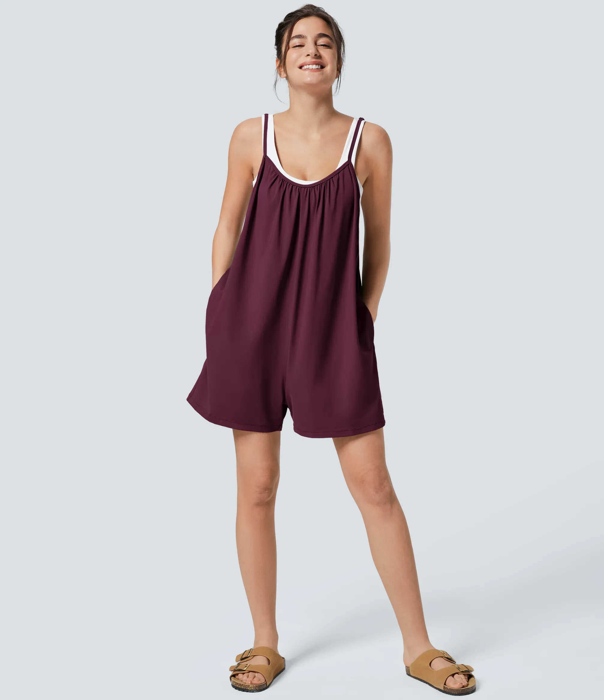 Jumpsuits<HALARA Spaghetti Pocket Solid Wide Leg Casual Jumpsuit