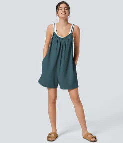 Jumpsuits<HALARA Spaghetti Pocket Solid Wide Leg Casual Jumpsuit