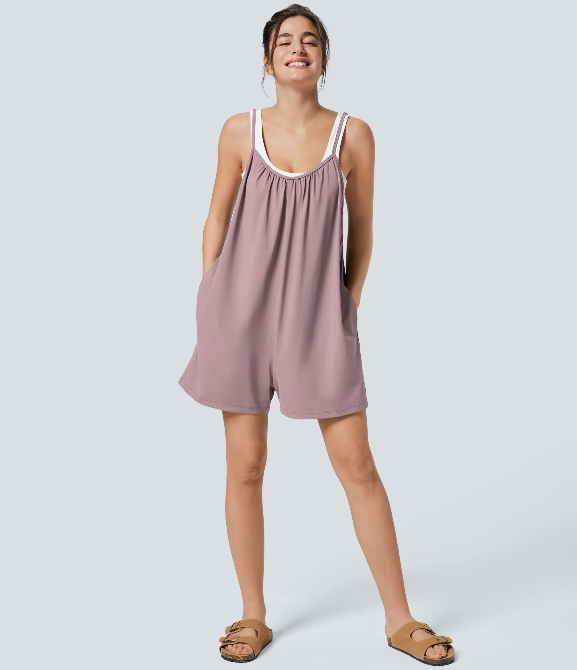 Jumpsuits<HALARA Spaghetti Pocket Solid Wide Leg Casual Jumpsuit