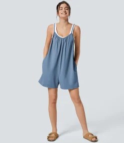 Jumpsuits<HALARA Spaghetti Pocket Solid Wide Leg Casual Jumpsuit