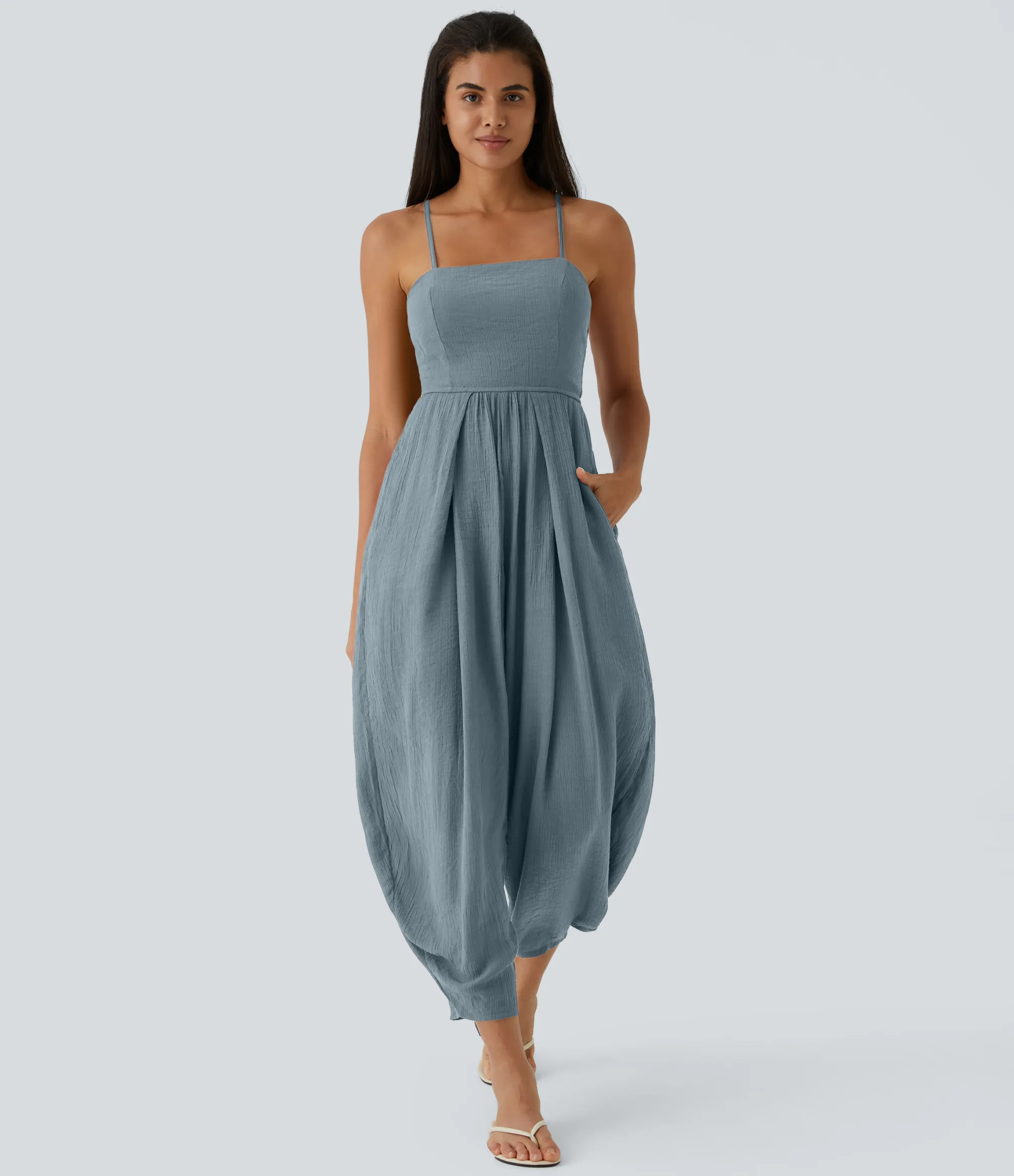 Jumpsuits<HALARA Spaghetti Strap Lace Up Pocket Jumpsuit