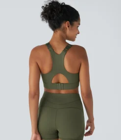Sports Bras|Sports Bras<HALARA SpeedWave™ High Support Zipper Racerback Adjustable Buckle Quick Dry Running Sports Bra
