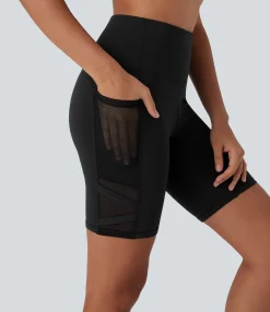 Active Shorts|Bikers<HALARA SpeedWave™ High Waisted Contrast Mesh Quick Dry Yoga Biker Shorts 7'' with Pockets
