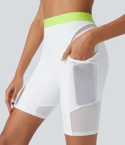 Active Shorts|Bikers<HALARA SpeedWave™ High Waisted Contrast Mesh Quick Dry Training Biker Shorts 7'' with Pockets