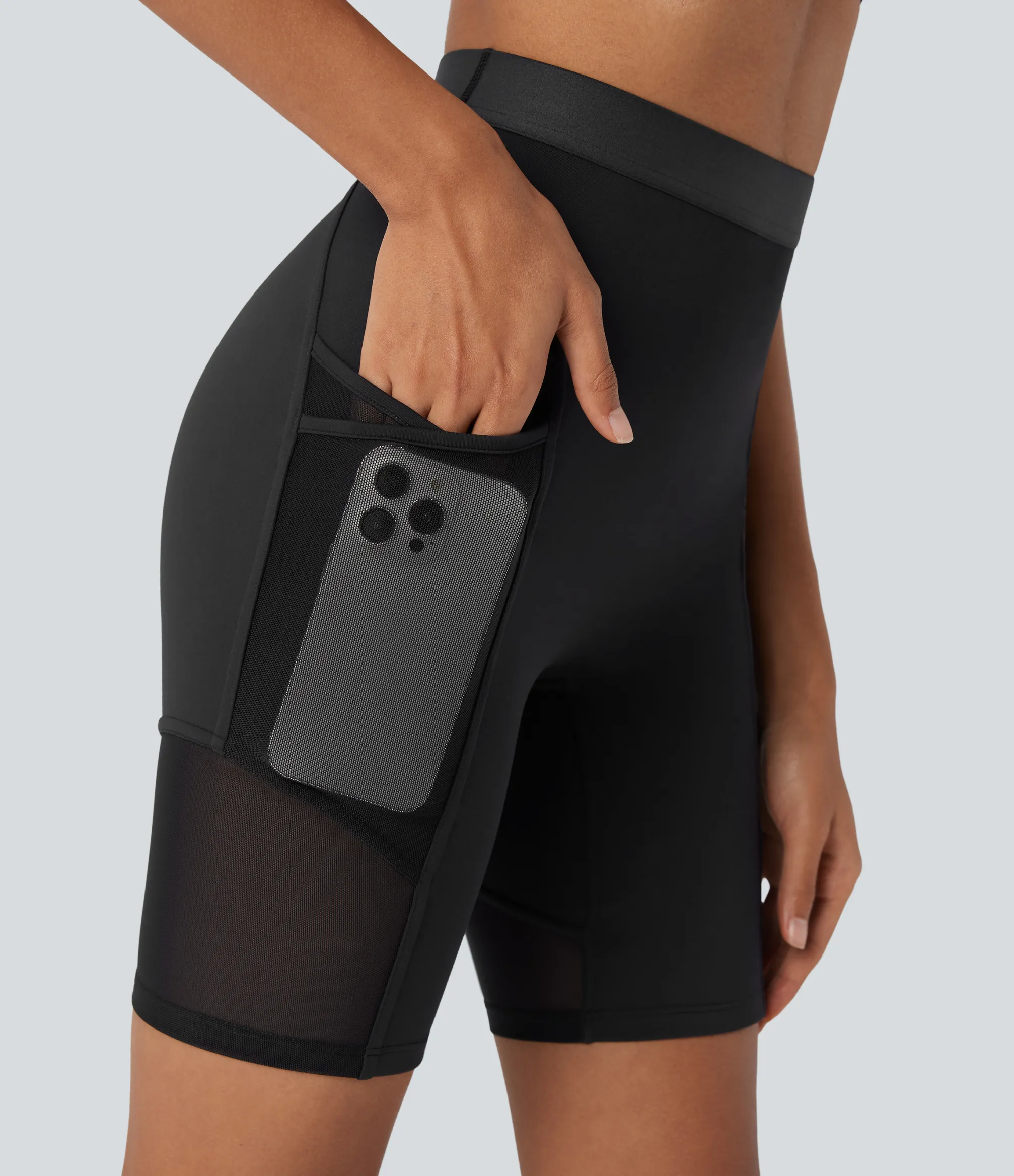 Active Shorts|Bikers<HALARA SpeedWave™ High Waisted Contrast Mesh Quick Dry Training Biker Shorts 7'' with Pockets