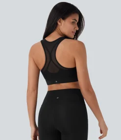 Sports Bras|Sports Bras<HALARA SpeedWave™ Medium Support Racerback Contrast Mesh Quick Dry Training Sports Bra