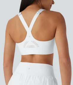 Sports Bras|Sports Bras<HALARA SpeedWave™ Medium Support Molded Cups Zipper Perforated Quick Dry Running Sports Bra