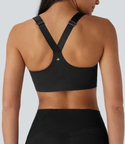Sports Bras|Sports Bras<HALARA SpeedWave™ Medium Support Molded Cups Zipper Perforated Quick Dry Running Sports Bra