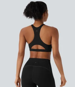 Sports Bras|Sports Bras<HALARA SpeedWave™ Medium Support Reflective Racerback Cut Out Quick Dry Hiking Sports Bra
