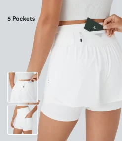 Active Shorts|Shorts<HALARA SpeedWave™ SoCinched High Waisted Tummy Control Reflective Pockets Contrast Mesh 2-in-1 Quick Dry Running Shorts