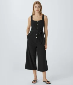 Jumpsuits<HALARA Square Neck Belted Pocket Capri Casual Jumpsuit
