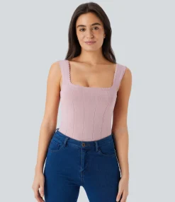 Tank Tops & Camis|Sweaters<HALARA Square Neck Cut Out Casual Sweater Knit Tank Top