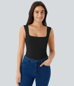 Tank Tops & Camis|Sweaters<HALARA Square Neck Cut Out Casual Sweater Knit Tank Top
