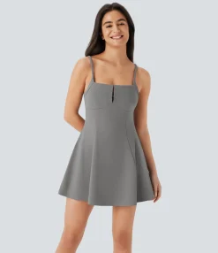 Dresses|Mini Dresses<HALARA Square Neck Hook 2-Piece Pocket Mini Casual Slip Dress