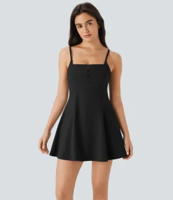 Dresses|Mini Dresses<HALARA Square Neck Hook 2-Piece Pocket Mini Casual Slip Dress