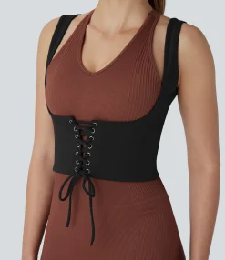 Tank Tops & Camis|Tank Tops<HALARA Square Neck Lace Up Corset Tank Top