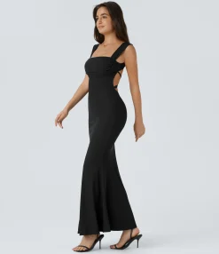 Dresses|Party Dresses<HALARA Square Neck Lace Up Maxi Dress