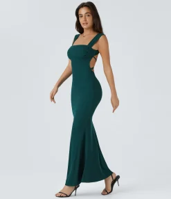 Dresses|Party Dresses<HALARA Square Neck Lace Up Maxi Dress