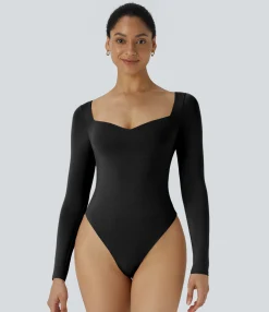 Work Tops|Bodysuits<HALARA Square Neck Long Sleeve Work Bodysuit