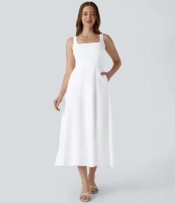 Maxi & Midi Dresses|Dresses<HALARA Square Neck Pocket Maxi Dress