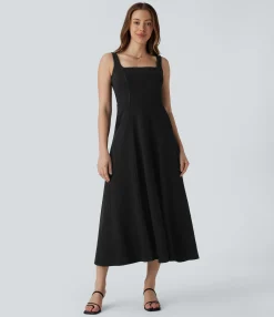 Maxi & Midi Dresses|Dresses<HALARA Square Neck Pocket Maxi Dress