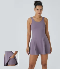 Mini Dresses|Dresses<HALARA Square Neck Pocket 2-Piece Mini Flare Dress Set