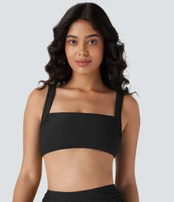 Beachwear<HALARA Square Neck Ruched Bikini Top Swimsuit