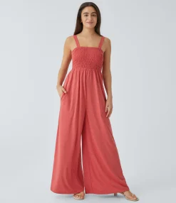 Jumpsuits<HALARA Square Neck Shirred Pocket Wide Leg Jumpsuit