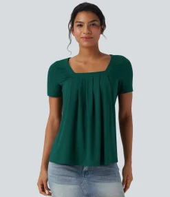 Casual Tops<HALARA Square Neck Short Sleeve Casual Top