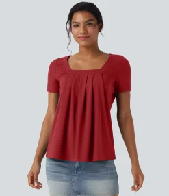 Casual Tops<HALARA Square Neck Short Sleeve Casual Top