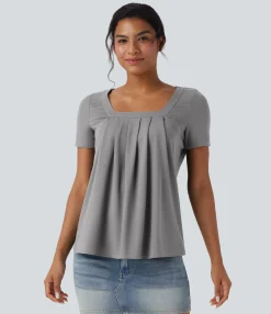 Casual Tops<HALARA Square Neck Short Sleeve Casual Top