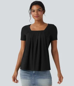 Casual Tops<HALARA Square Neck Short Sleeve Casual Top