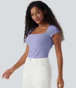 Casual Tops<HALARA Square Neck Short Sleeve Casual Top