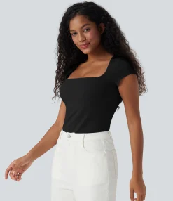Casual Tops<HALARA Square Neck Short Sleeve Casual Top