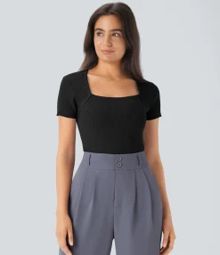 Sweaters<HALARA Square Neck Short Sleeve Work Sweater