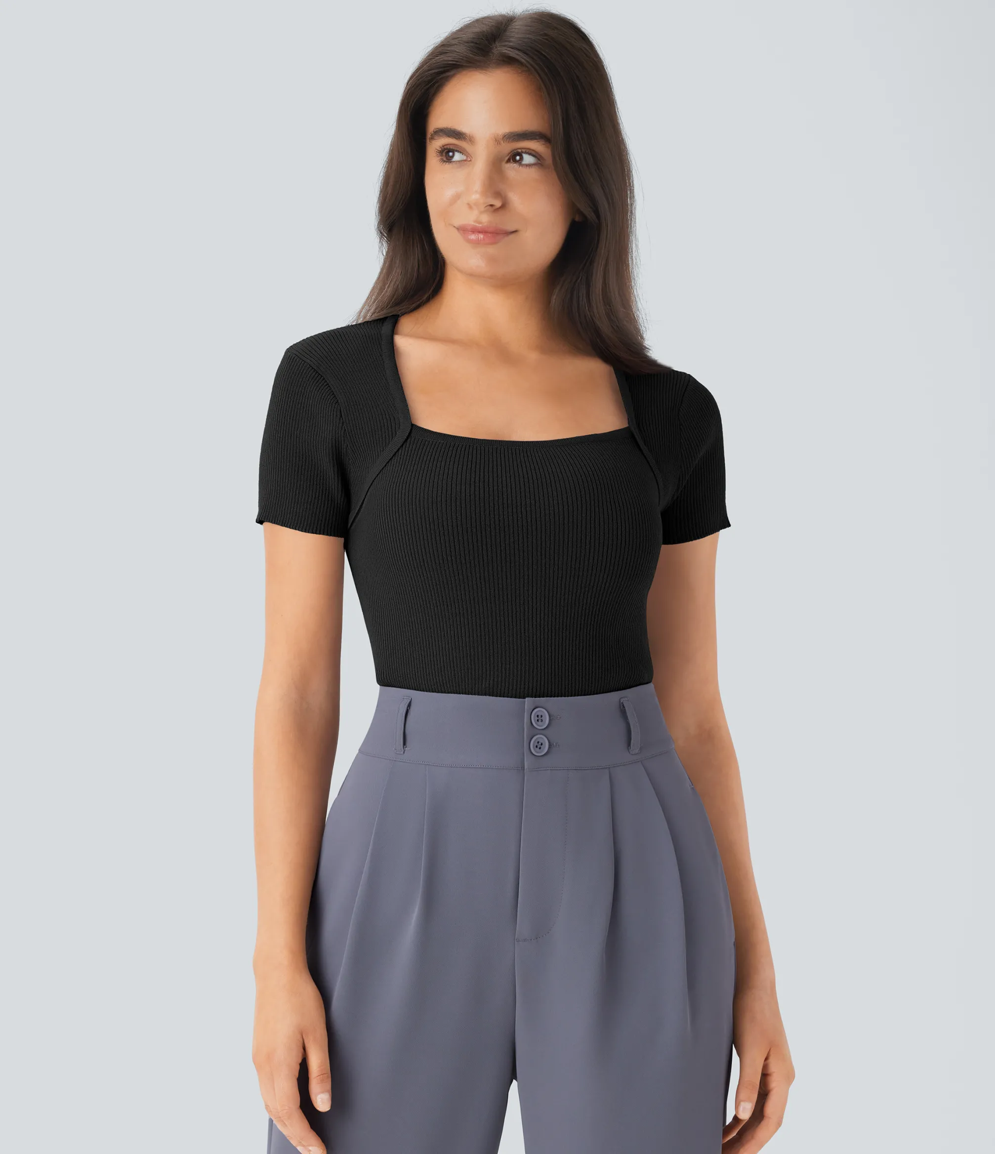Sweaters<HALARA Square Neck Short Sleeve Work Sweater