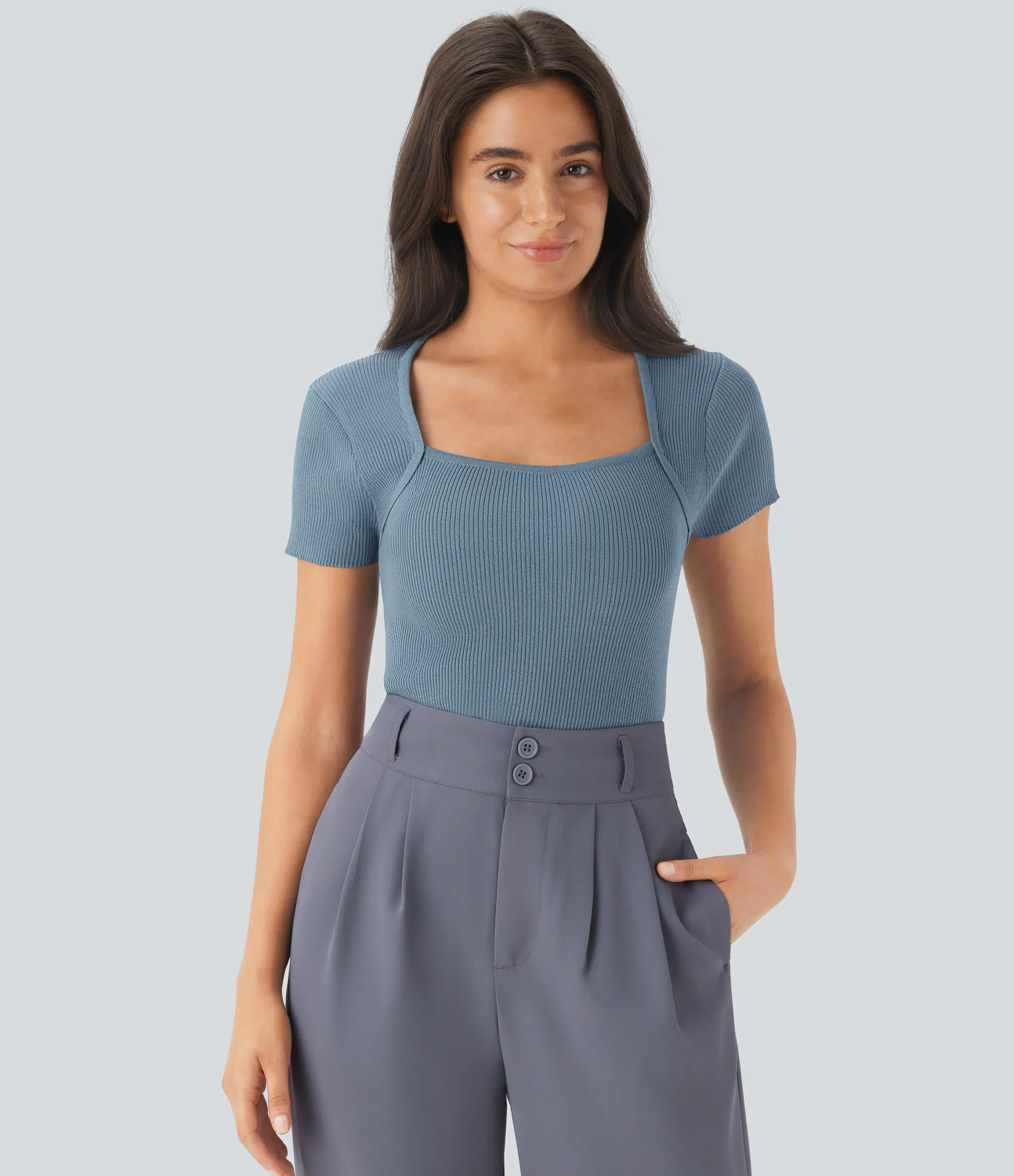 Sweaters<HALARA Square Neck Short Sleeve Work Sweater