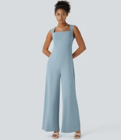Jumpsuits<HALARA Square Neck Sleeveless Jumpsuit