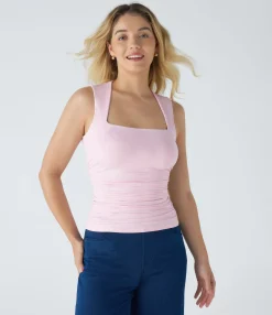 Casual Tops<HALARA Square Neck Sleeveless Ruched Skinny Casual Top
