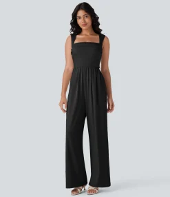 Jumpsuits<HALARA Square Neck Sleeveless Ruched Pocket Jumpsuit