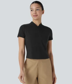 Sports Tops|Sports Tops<HALARA Stand Collar Half Zip Short Sleeve Cut Out Cool Touch Quick Dry Golf Sports Top