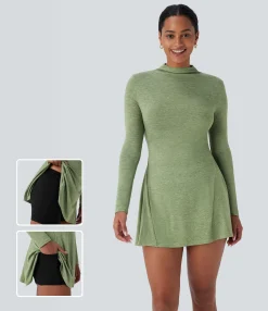 Dresses|Mini Dresses<HALARA Stand Collar Long Sleeve 2-Piece Set Pocket Mini Casual Dress